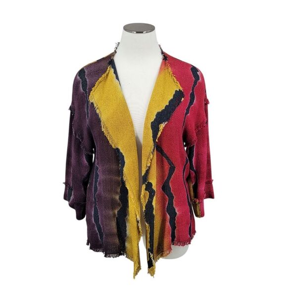 Dilemma Vintage Art To Wear Rayon Burlap Frayed Open Front Cardigan Tribal Boho - Picture 1 of 11